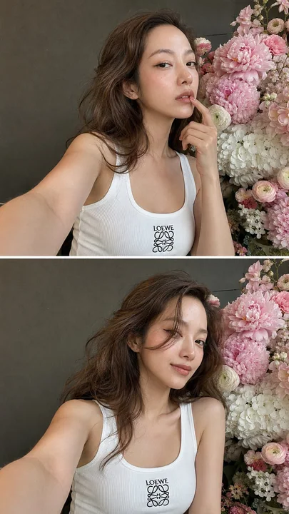 罗意威白色背心美女双格自拍写真