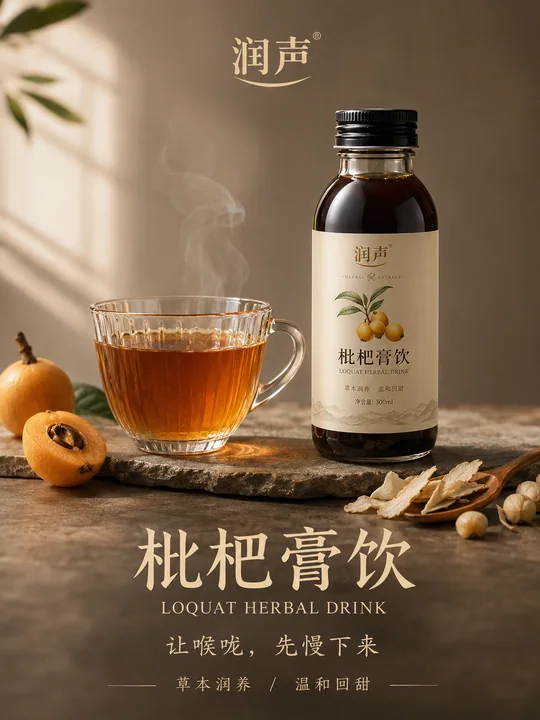 润声枇杷膏草本饮品高端质感海报