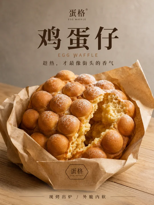 高级写实街头甜点鸡蛋仔品牌海报