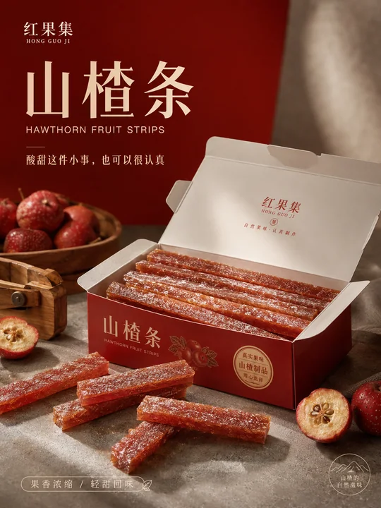 中式美学高级山楂条写实食品海报
