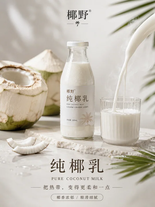 极简美学椰乳海报:流淌的热带丝滑感