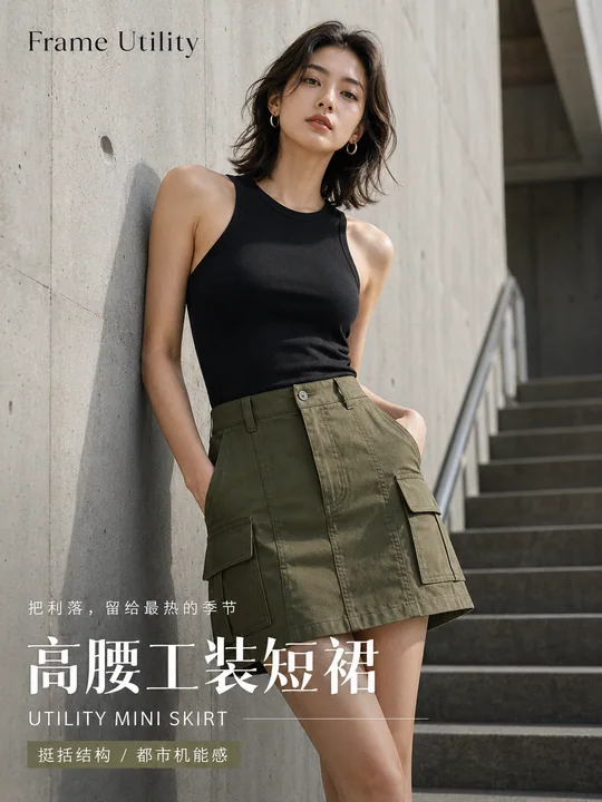 都市机能风高级感工装裙时尚海报