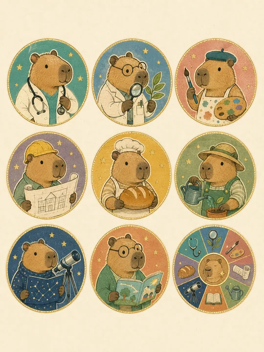 治愈系卡皮巴拉九宫格职业梦想徽章