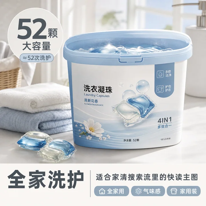 奶白雾蓝简约家用洗衣凝珠囤货装主图