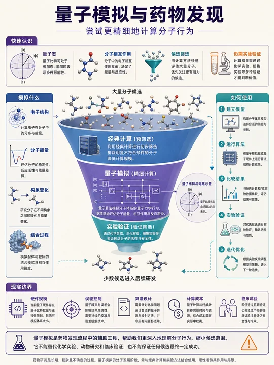量子模拟加速新药研发技术百科信息图