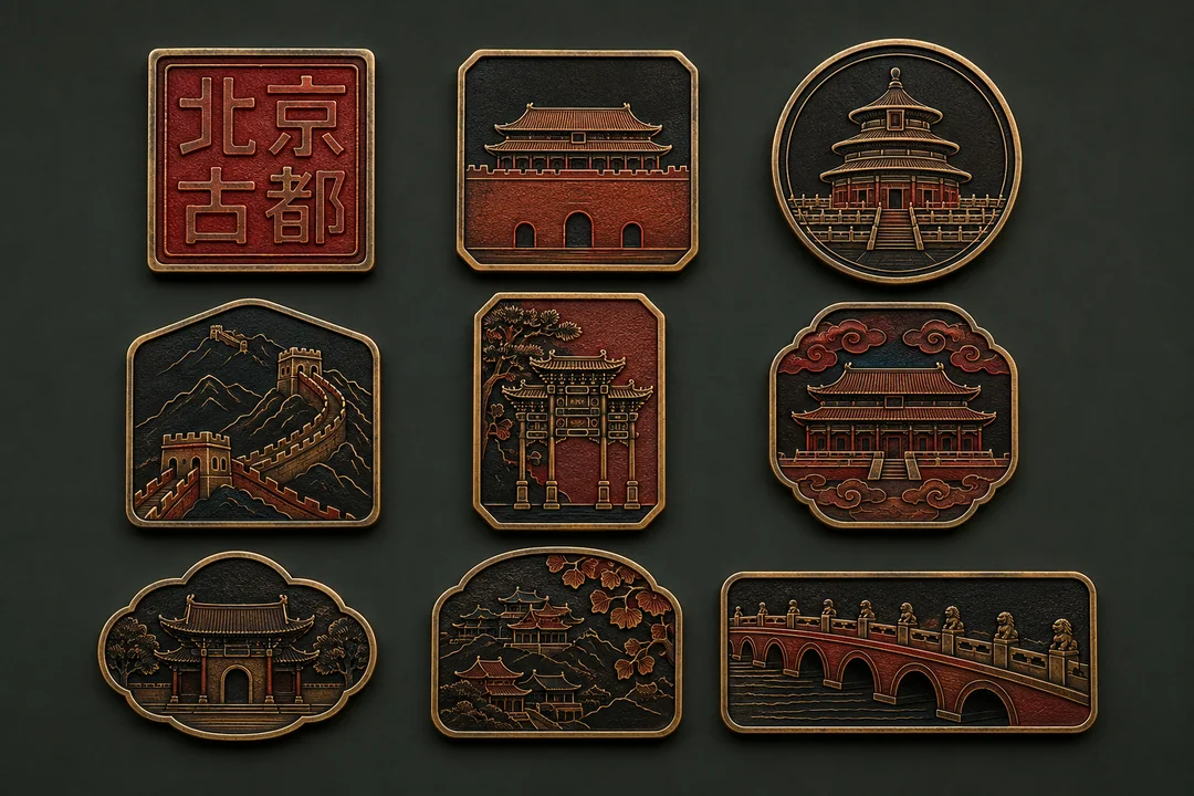 北京古都印记黄铜珐琅九宫格冰箱贴