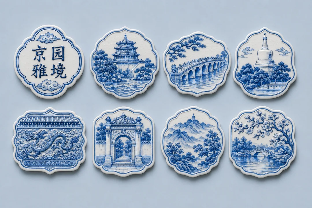 绝美青花瓷北京皇家园林冰箱贴套装