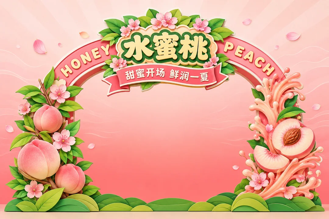 粉嫩水蜜桃主题活动入口拱门美陈设计