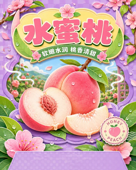 薰衣草紫水蜜桃Q版剪纸台卡设计