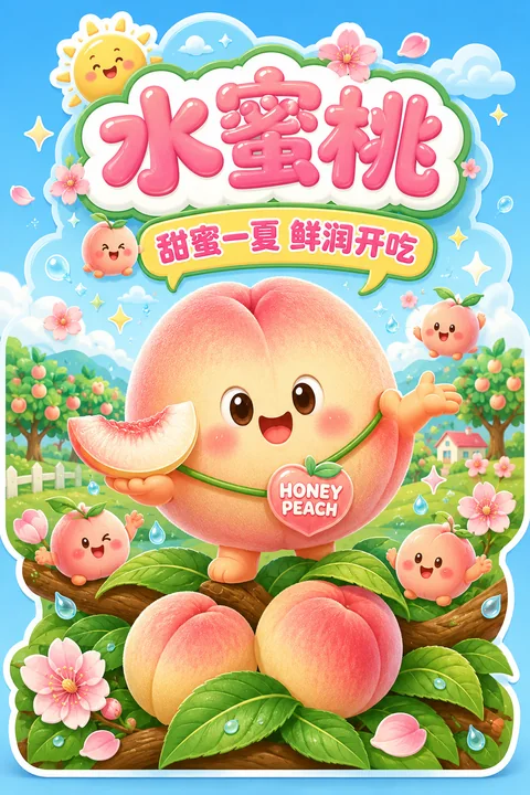 软萌水蜜桃拟人化Q版立牌设计