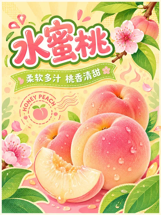 软萌甜心水蜜桃Q版矢量商业插画海报