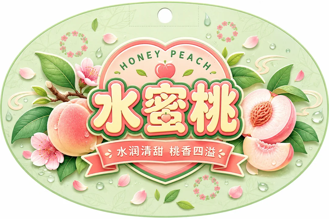 清新薄荷绿水蜜桃双面吊牌插画设计