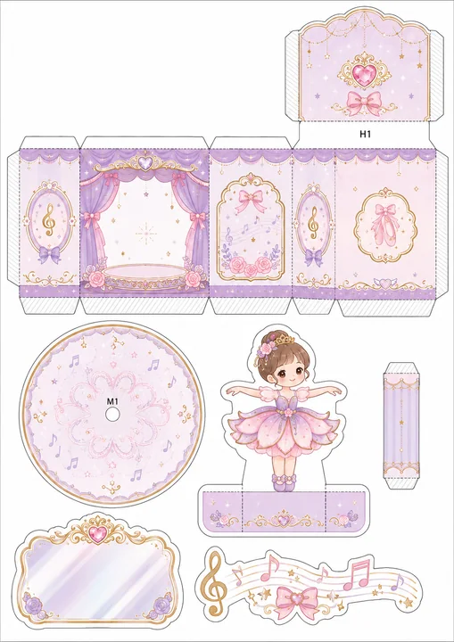 梦幻芭蕾音乐盒儿童手工纸玩具模板