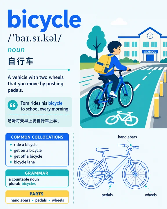 极简海洋风英语词汇卡自行车篇