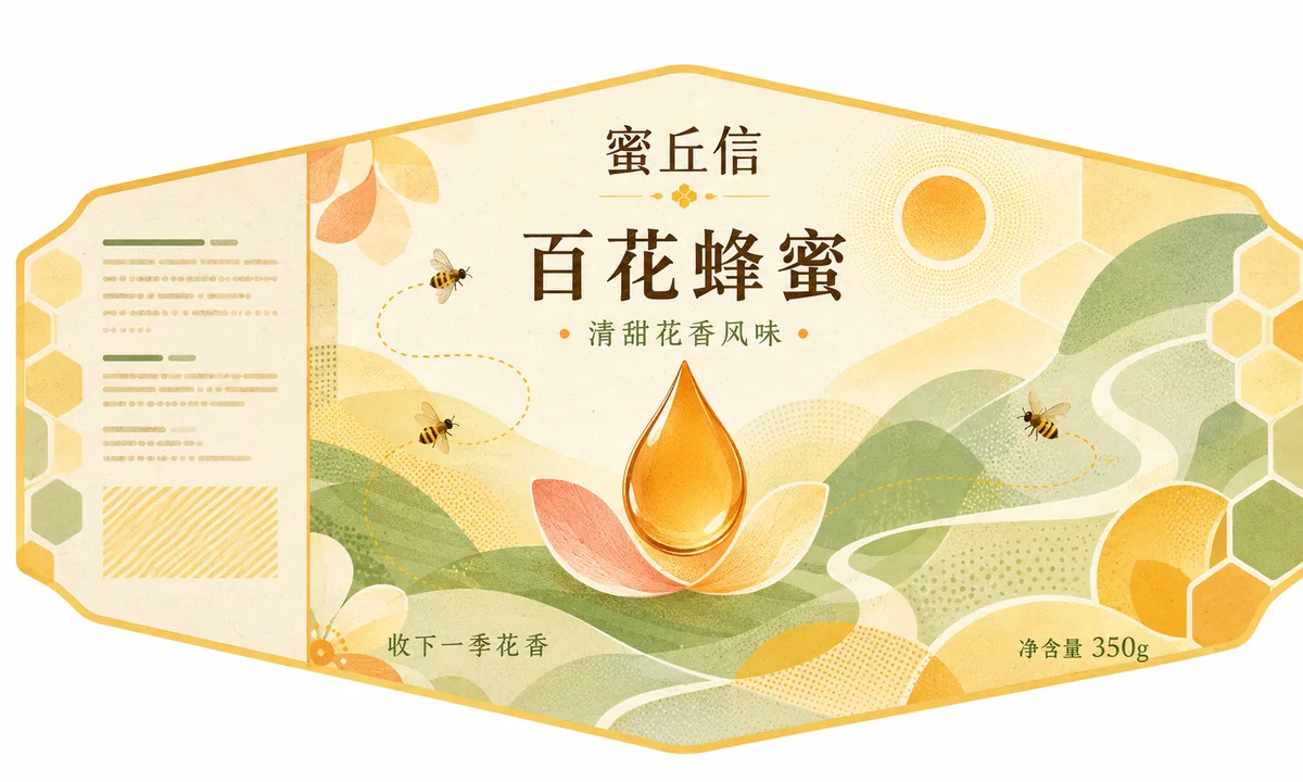 蜜丘信百花蜂蜜现代几何平面包装设计