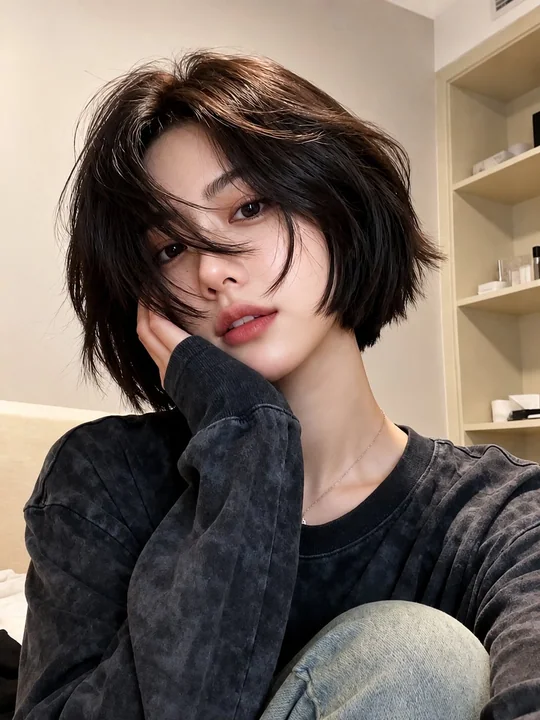 东亚年轻女性室内自拍写实人像
