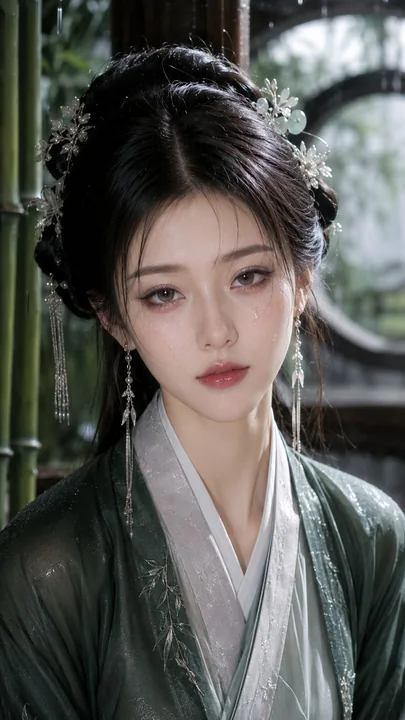 古风江南雨夜贵女美妆特写真实摄影