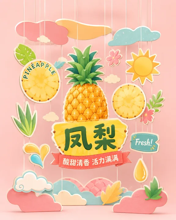 Q版凤梨主题多层悬挂装饰移动装置