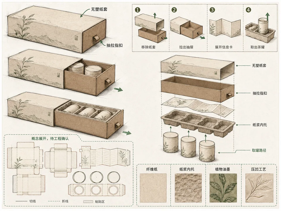 可持续手工茶礼盒包装结构与工艺研究手稿