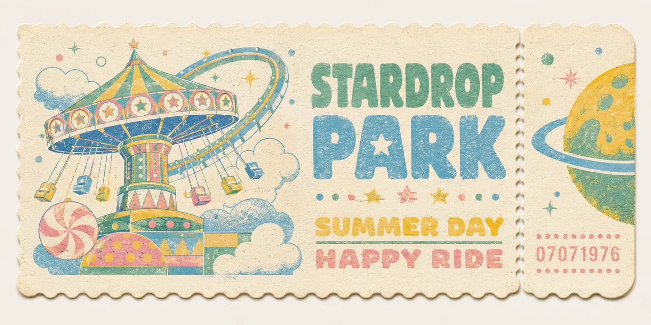 1970年代复古波浪边夏日星滴乐园入场券