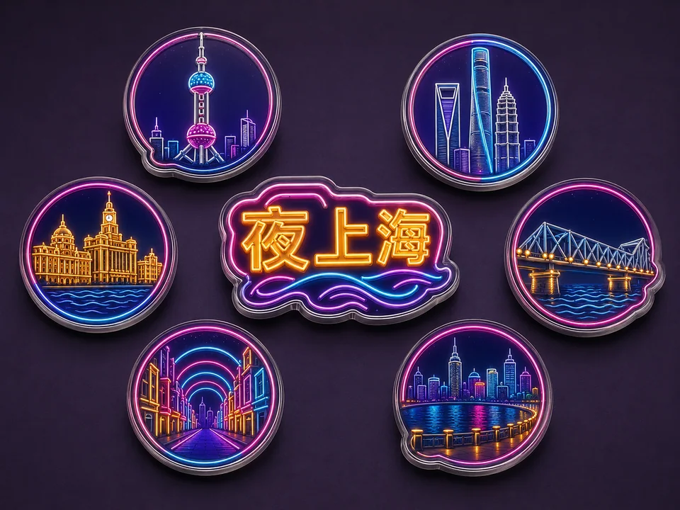 璀璨夜上海霓虹亚克力冰箱贴套装