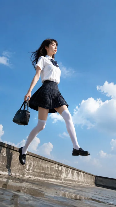 户外低视角失重感东亚少女写真