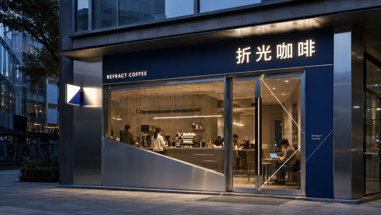 折光咖啡厅现代简约实验风格门头设计