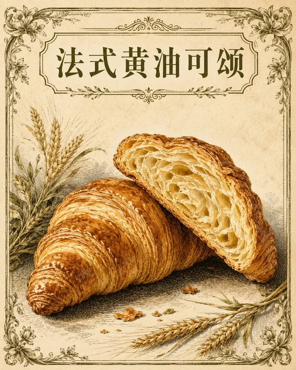 十九世纪铜版画风法式黄油可颂海报