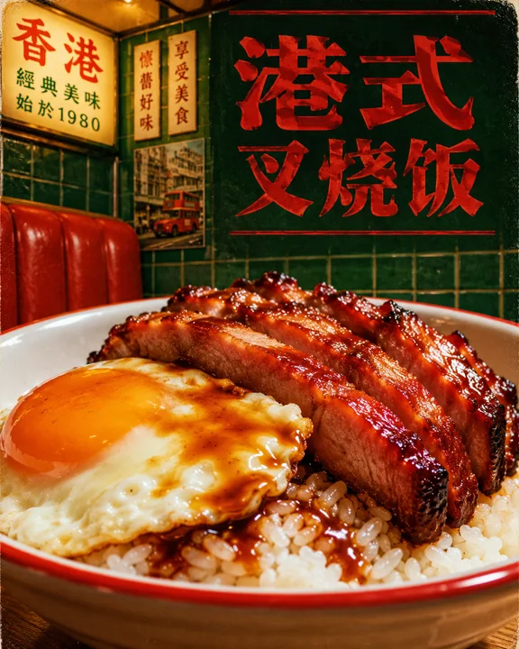 复古港式茶餐厅蜜汁叉烧饭海报