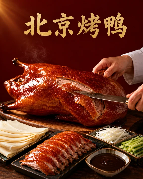 尊享非遗美味北京烤鸭高端商业海报