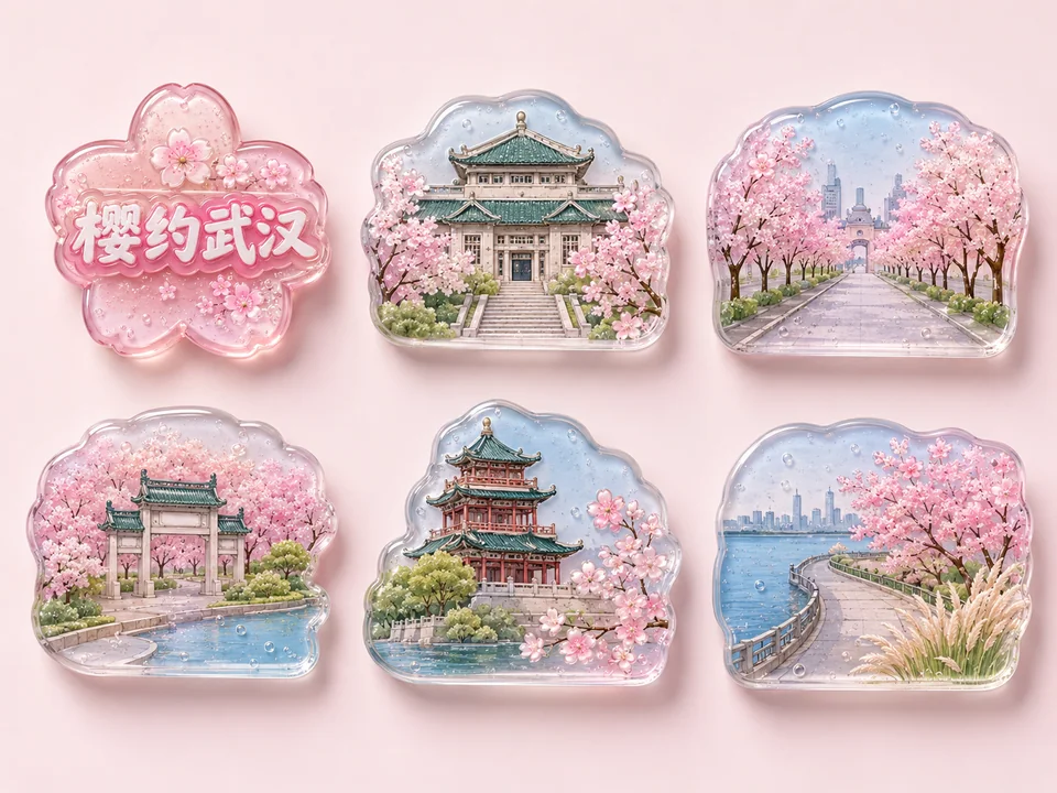 樱约武汉:果冻树脂樱花景点冰箱贴全集