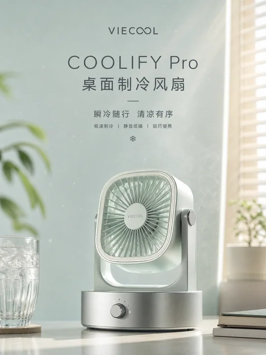 极简浅雾绿桌面风扇新品发布海报