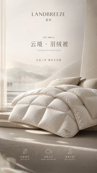 极简静谧治愈系羽绒被品牌开屏视觉