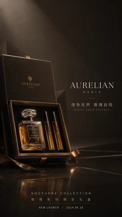 冷奢夜色琥珀金香氛品牌开屏视觉