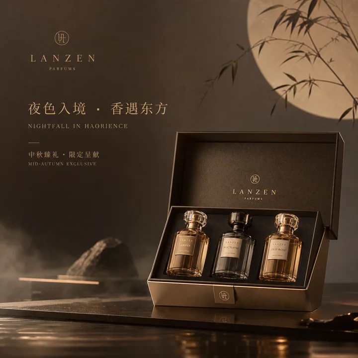 冷奢夜色东方留白香氛礼盒品牌视觉图