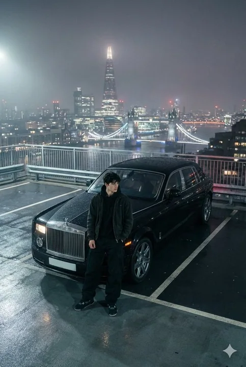 Londres brouillard de nuit Rolls-Royce homme tendance