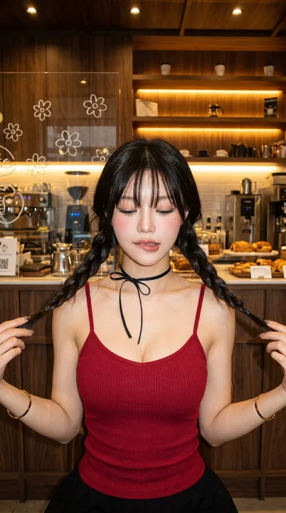 日系可爱韩系软妹风咖啡馆少女肖像