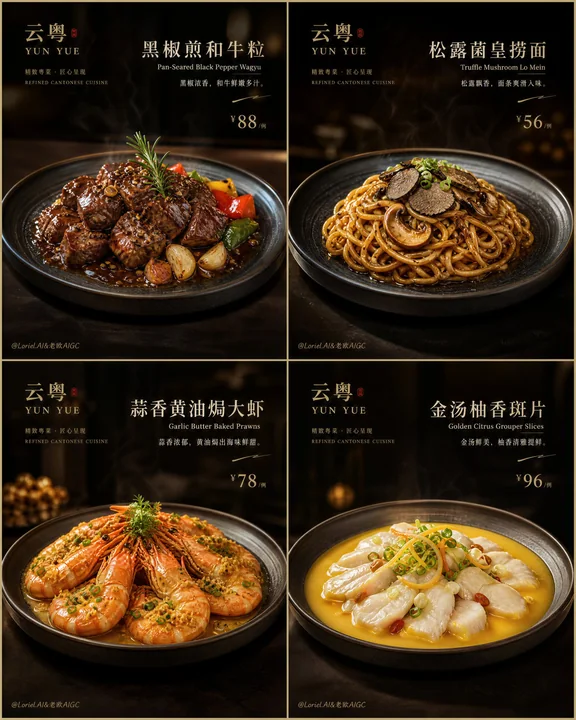 顶级西餐品牌四宫格宣传海报