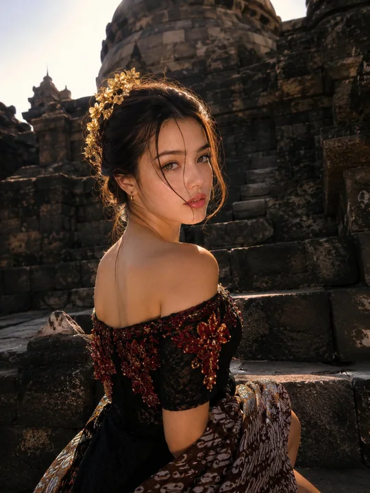 超写实古寺东亚女性奢华时尚人像