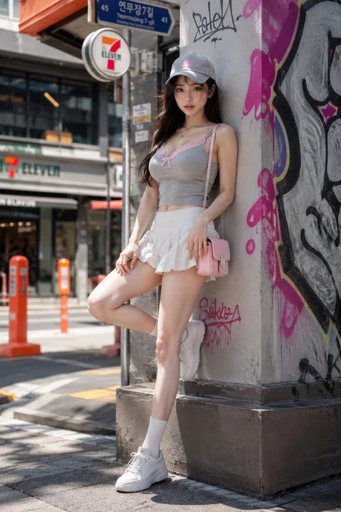 超写实东亚女性街头时尚摄影