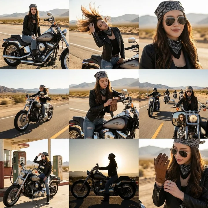 Neuf cases de photos de motocycliste