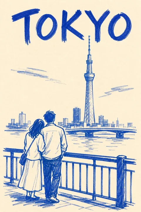 东京极简马克笔手绘旅行海报