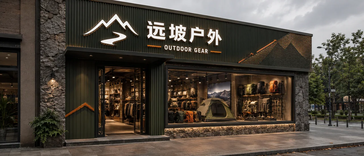 远坡户外店面设计:工业质感与自然交织的探索之门