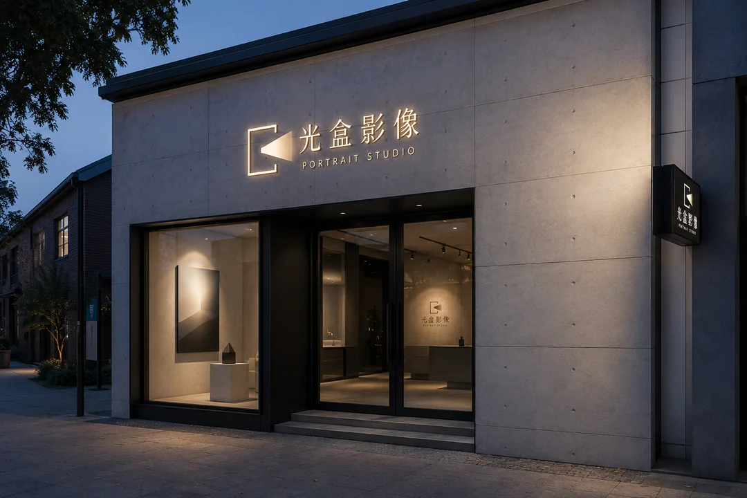 极简主义光盒影像摄影工作室门头设计