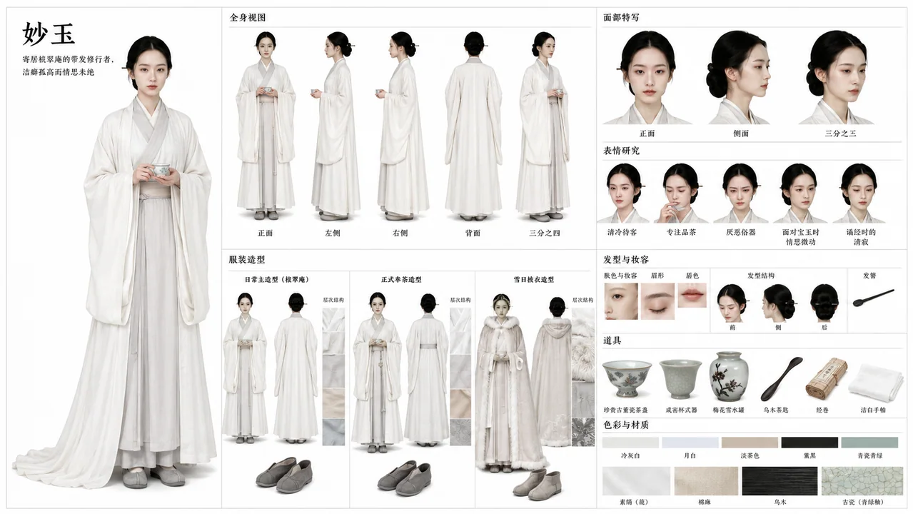红楼梦妙玉影视短剧角色资产设定板