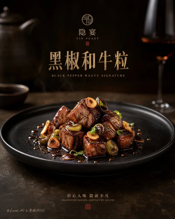 奢华中式餐厅黑椒和牛招牌海报