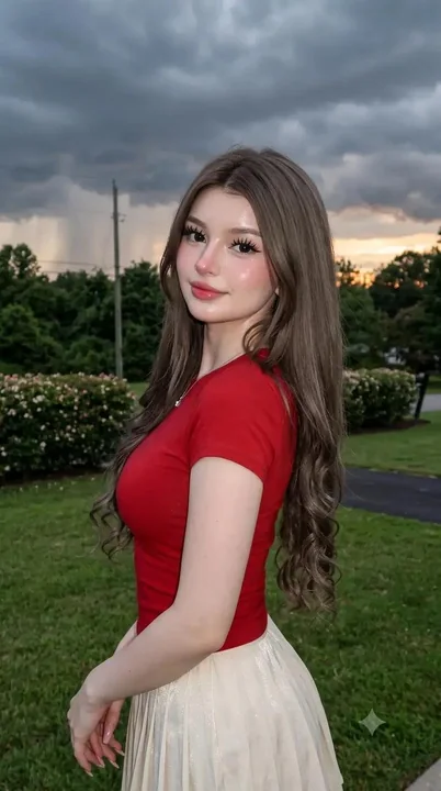 PAP风格红衣少女黄昏庭院肖像