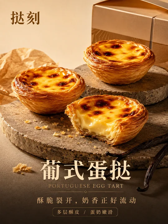 极致酥脆葡式蛋挞高级感商业海报