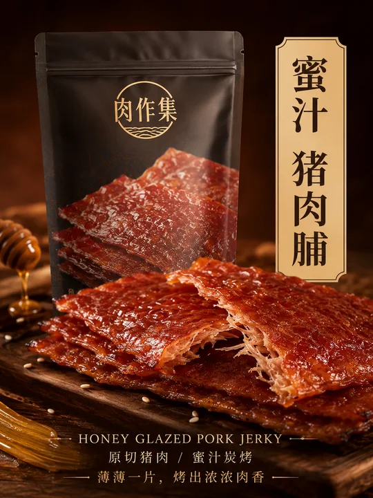 蜜汁猪肉脯高级商业摄影海报