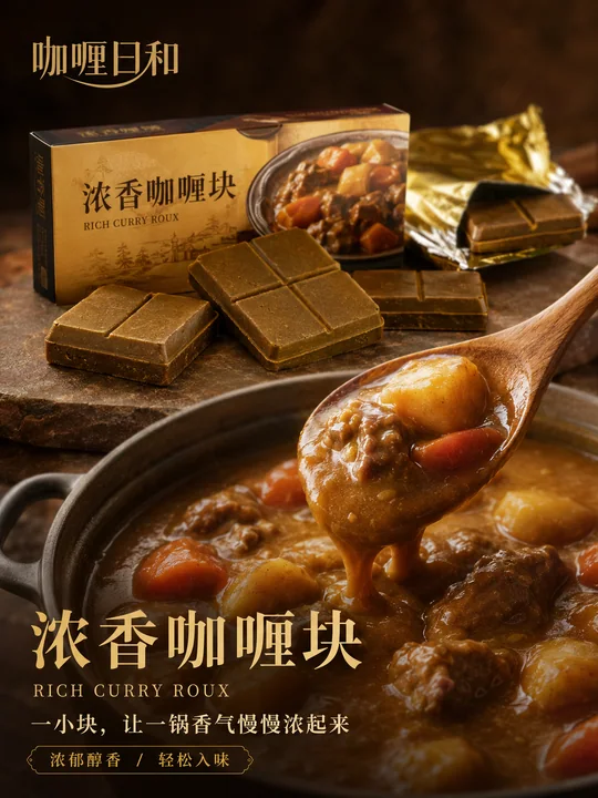 咖喱日和浓香咖喱块商业海报